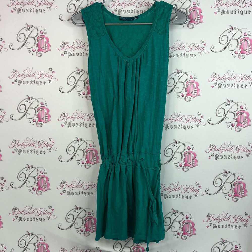 Prana dress lace style green blue Teal Lace tie up belted waist ties ribbon